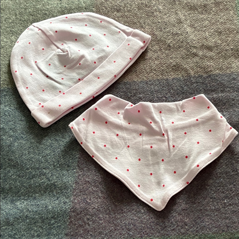 H&M Pink Dotted Kids Hat and Bib Set